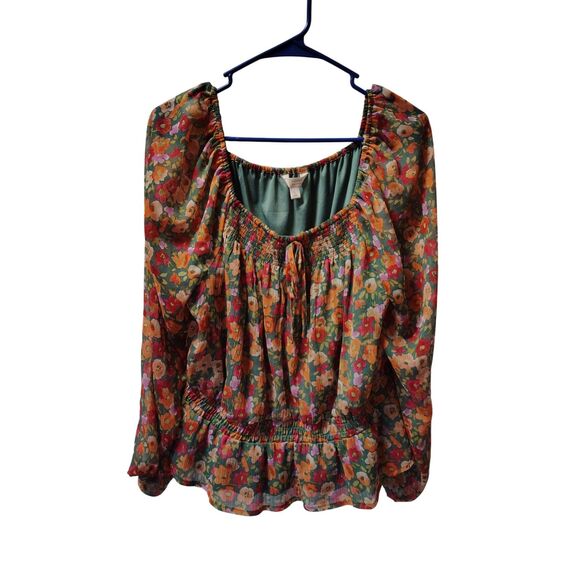 LC Lauren Conrad Sweaters - LC Lauren Conrad Large Floral Long Sleeve Pleated Pullover